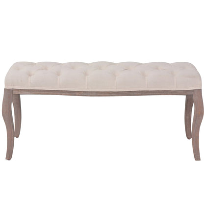 Panca in Legno Massello e Lino 110x38x48 cm Bianco Crema - homemem39