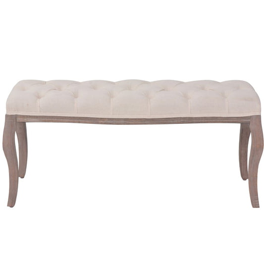 Panca in Legno Massello e Lino 110x38x48 cm Bianco Crema - homemem39