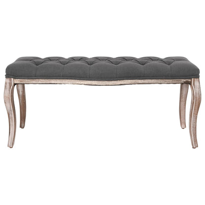 Panca in Lino e Legno Massello 110x38x48 cm Grigio Scuro