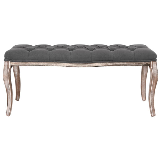 Panca in Lino e Legno Massello 110x38x48 cm Grigio Scuro