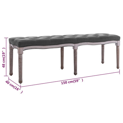 Panca in Lino e Legno Massello 150x40x48 cm Grigio Scuro | homemem39