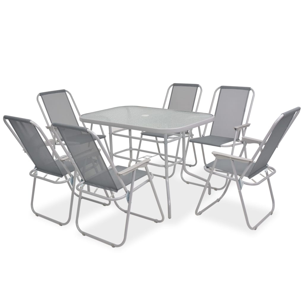 Set da Pranzo da Giardino 8 pz in Acciaio e Textilene Grigio | homemem39
