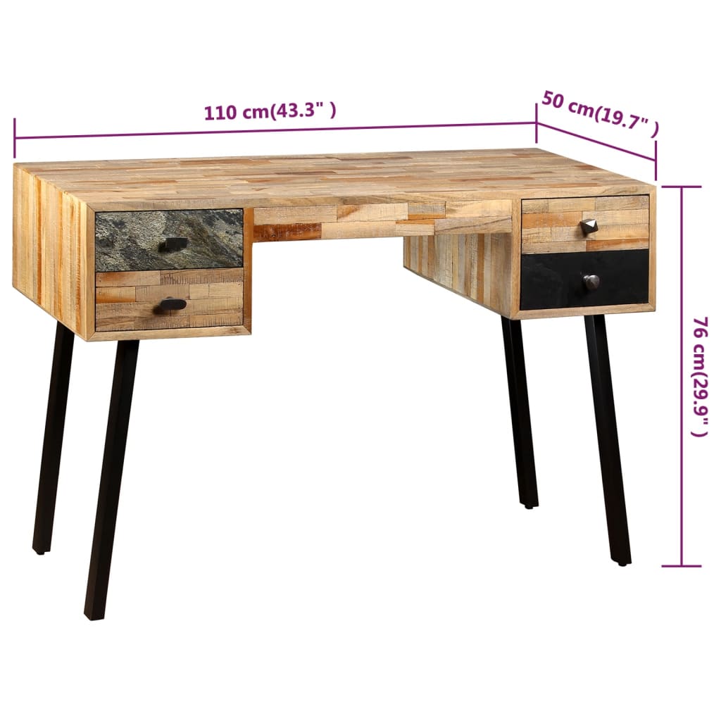 Scrivania in Legno Massello di Teak di Recupero 110x50x76 cm - homemem39
