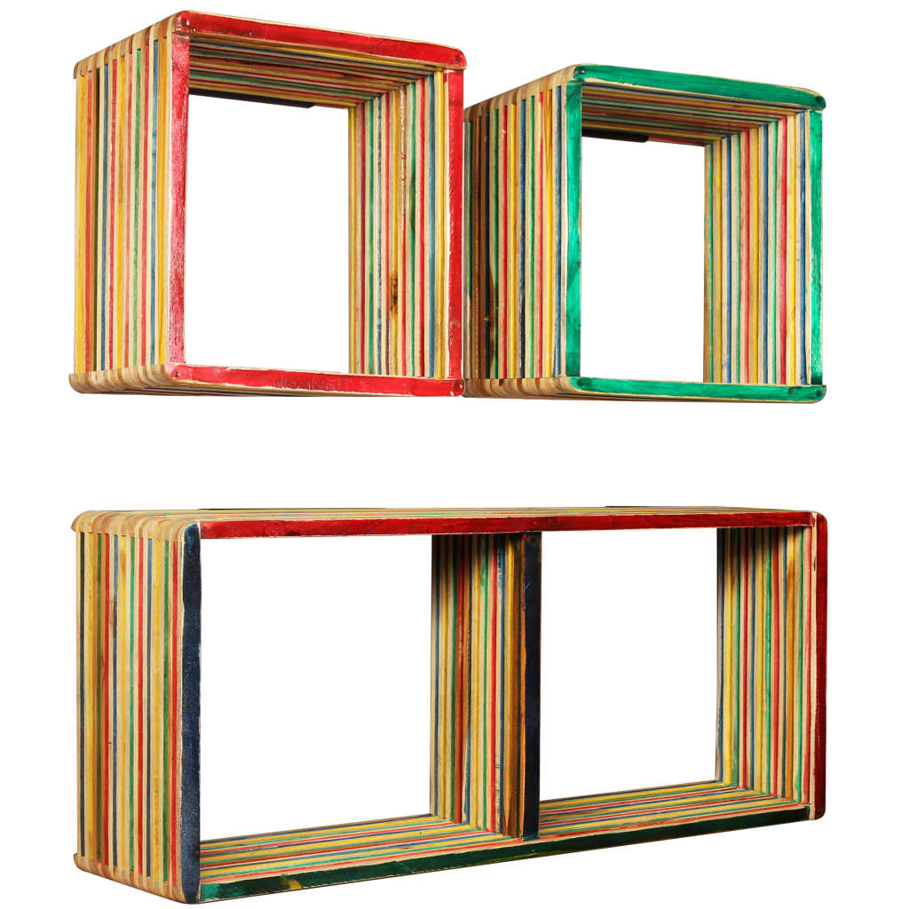Set di Mensole 3 pz in Massello di Teak di Recupero Multicolore | homemem39