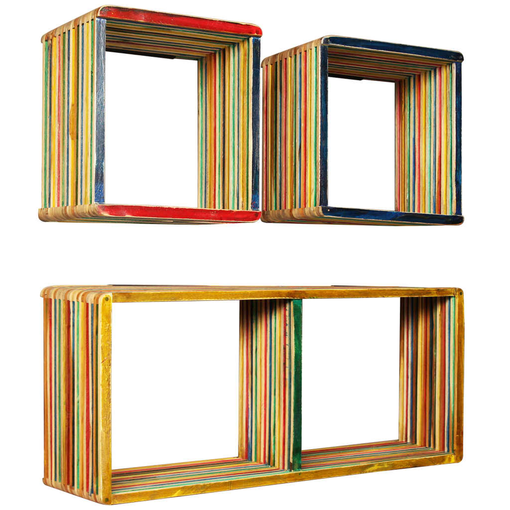 Set di Mensole 3 pz in Massello di Teak di Recupero Multicolore | homemem39