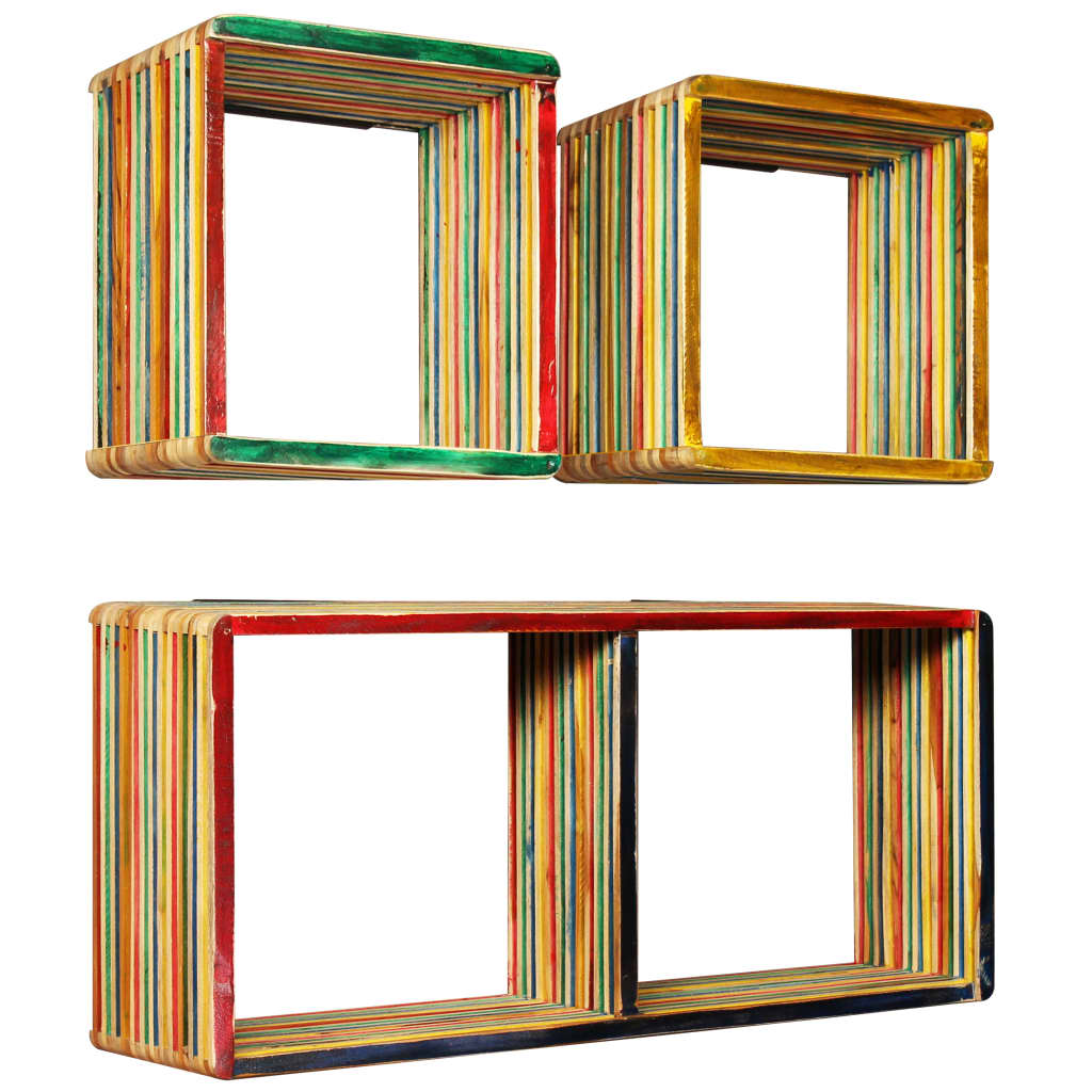 Set di Mensole 3 pz in Massello di Teak di Recupero Multicolore | homemem39