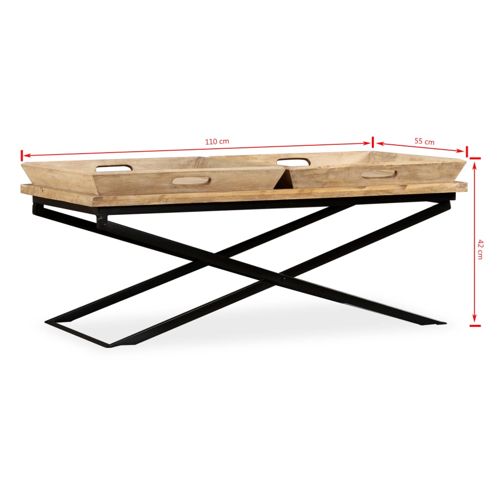 Tavolino da Salotto in Legno Massello di Mango 110x55x42 cm
