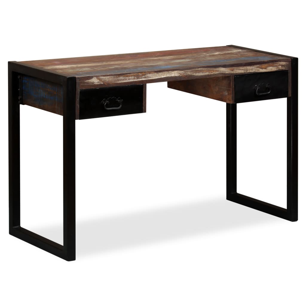 Scrivania a 2 Cassetti Legno Massello di Recupero 120x50x76 cm | homemem39