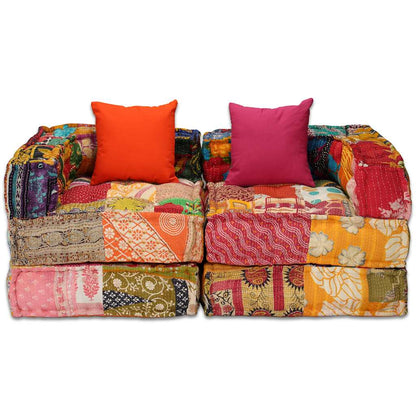Pouf Modulare a 2 Posti in Tessuto Patchwork | homemem39