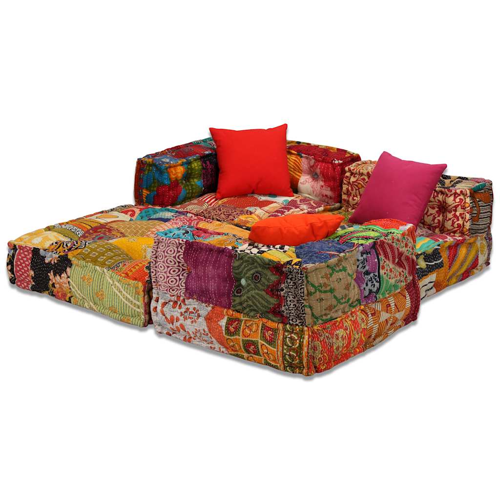 Pouf Modulare a 3 Posti in Tessuto Patchwork | homemem39