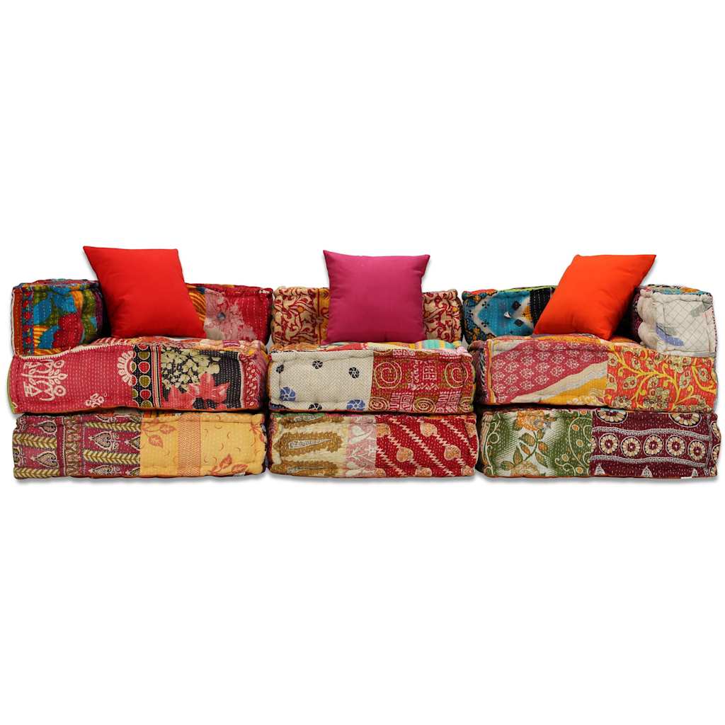 Pouf Modulare a 3 Posti in Tessuto Patchwork | homemem39