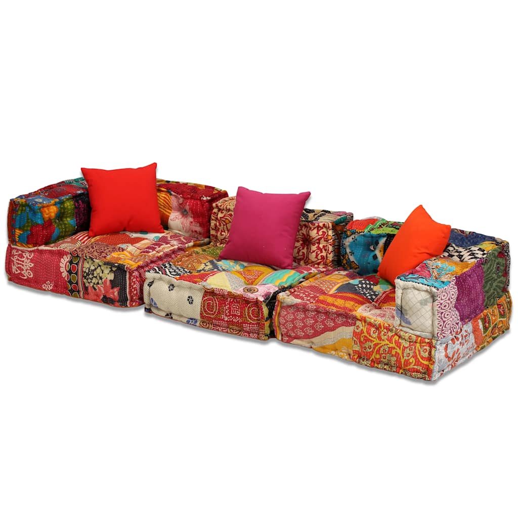 Pouf Modulare a 3 Posti in Tessuto Patchwork | homemem39