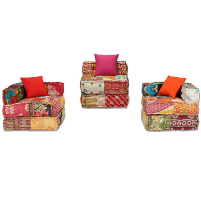 Pouf Modulare a 3 Posti in Tessuto Patchwork | homemem39