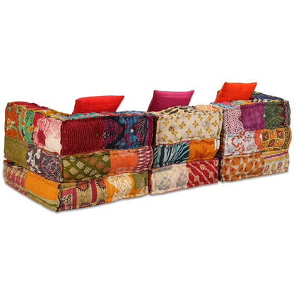 Pouf Modulare a 3 Posti in Tessuto Patchwork | homemem39