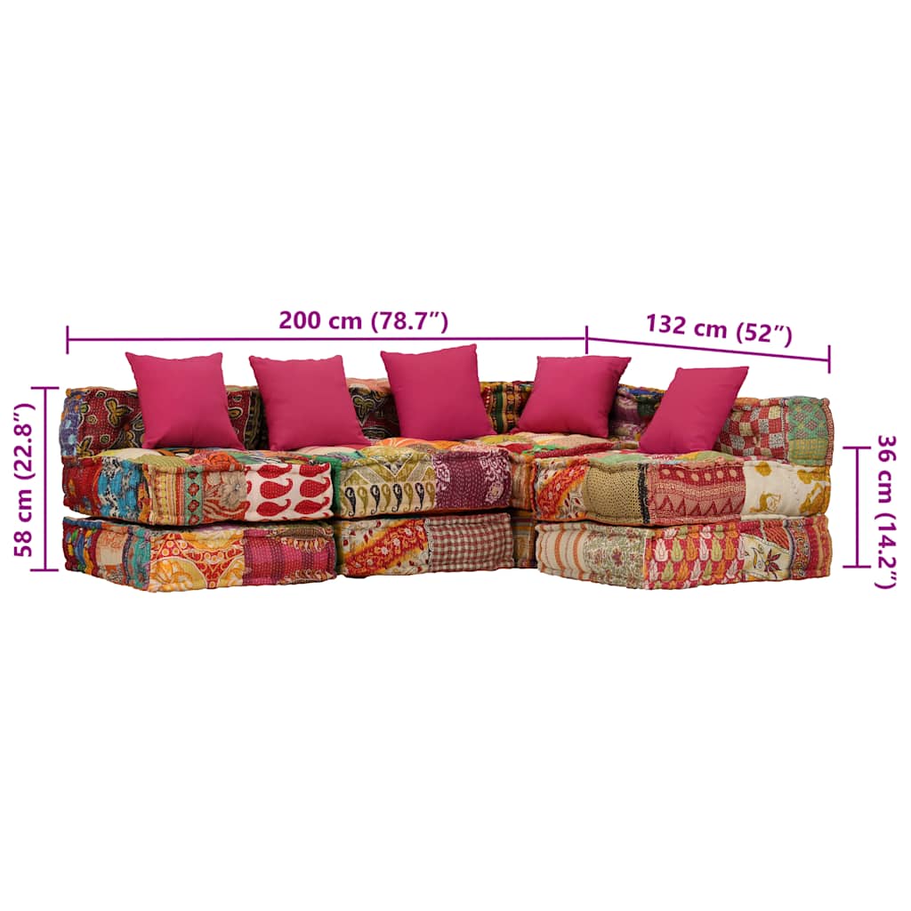 Pouf Modulare a 4 Posti in Tessuto Patchwork | homemem39