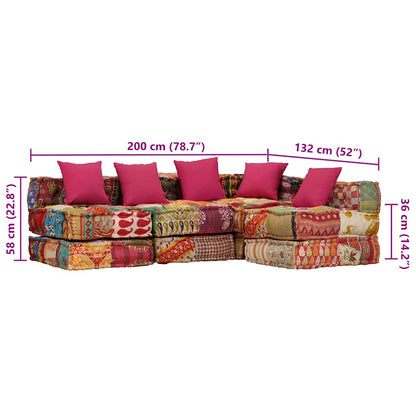 Pouf Modulare a 4 Posti in Tessuto Patchwork | homemem39