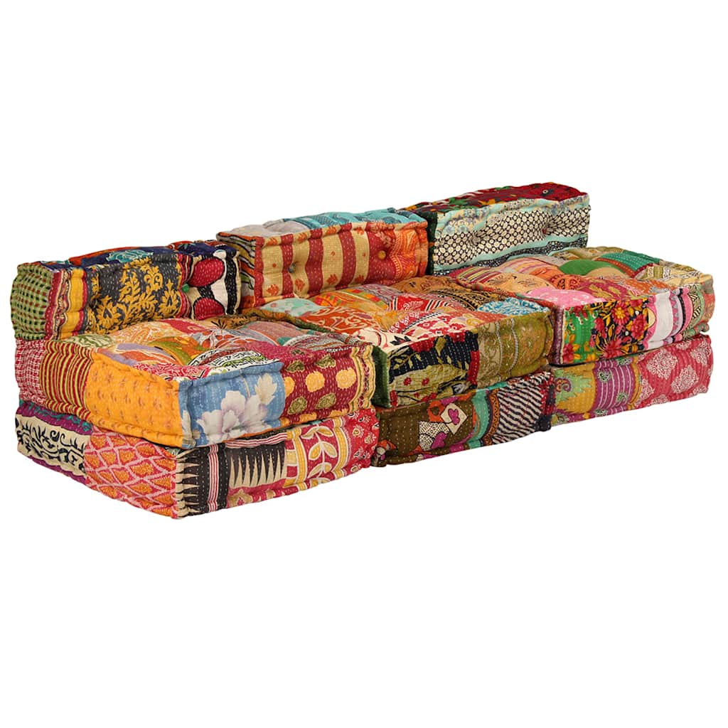 Pouf Modulare a 3 Posti in Tessuto Patchwork | homemem39
