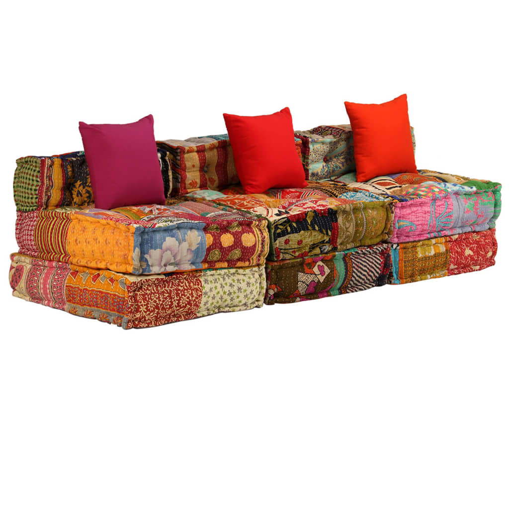 Pouf Modulare a 3 Posti in Tessuto Patchwork | homemem39
