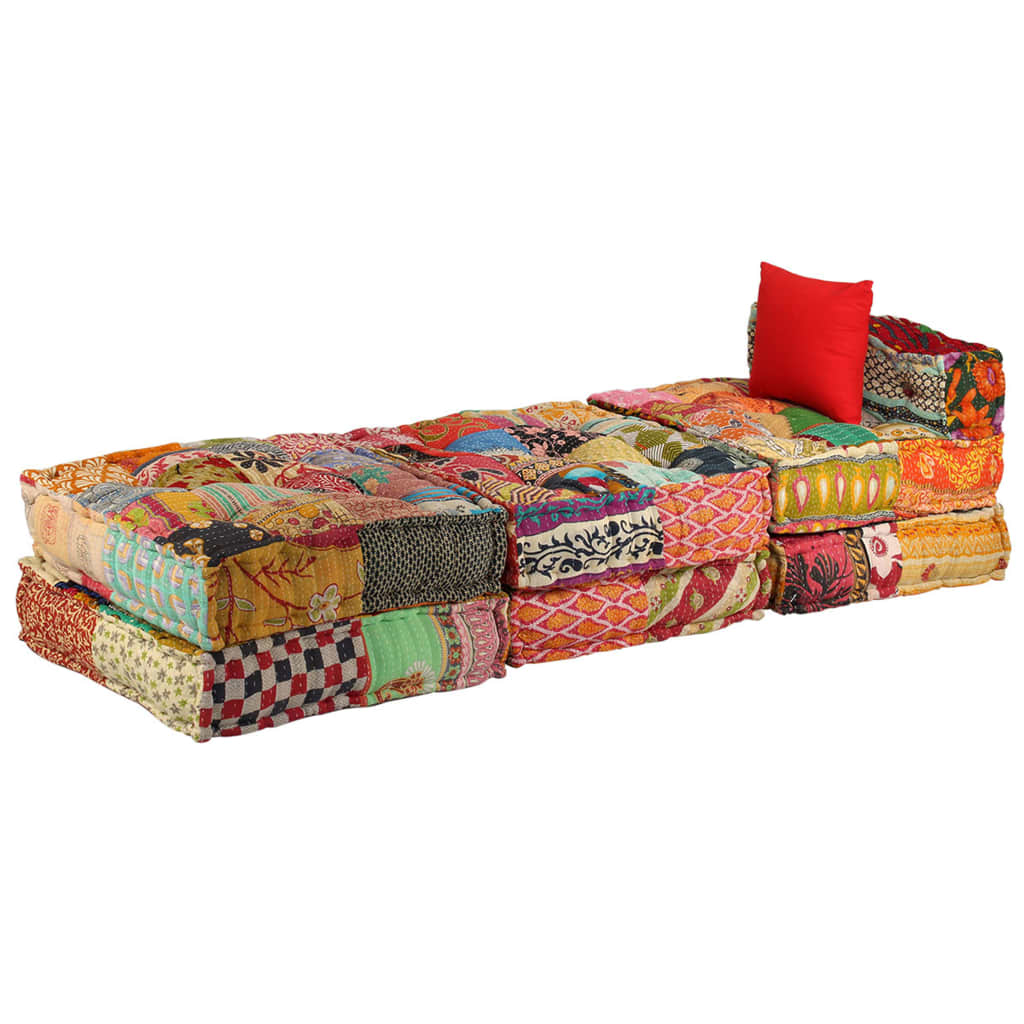 Pouf Modulare a 3 Posti in Tessuto Patchwork | homemem39