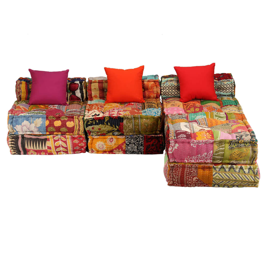 Pouf Modulare a 3 Posti in Tessuto Patchwork | homemem39