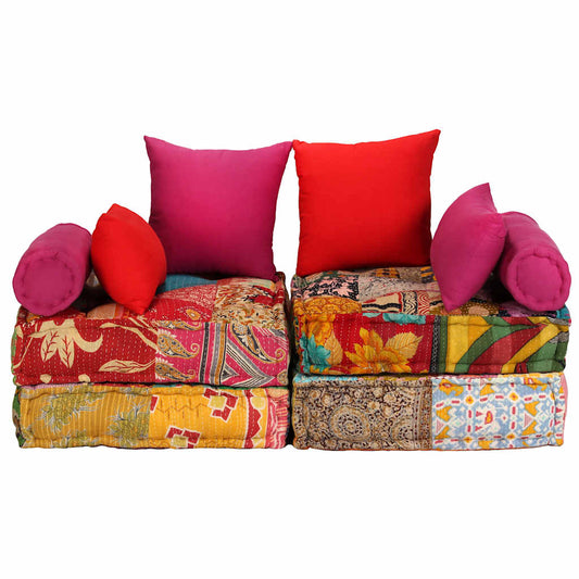 Pouf Modulare a 2 Posti in Tessuto Patchwork - homemem39