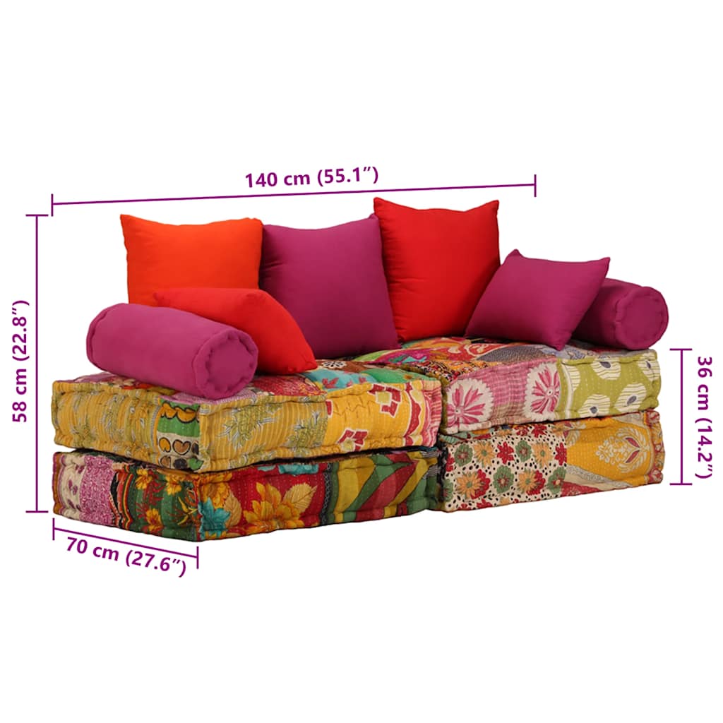 Pouf Modulare a 2 Posti in Tessuto Patchwork | homemem39
