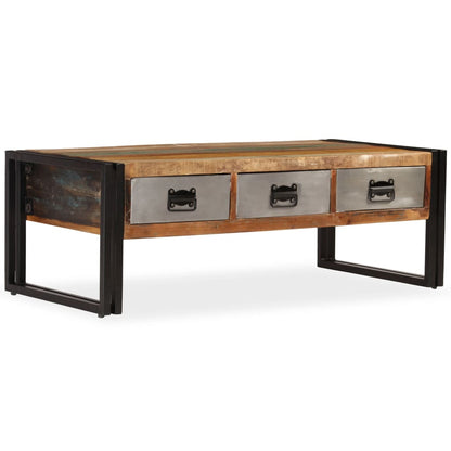 Tavolino con 3 Cassetti in Massello Recuperato 100x50x35cm | homemem39