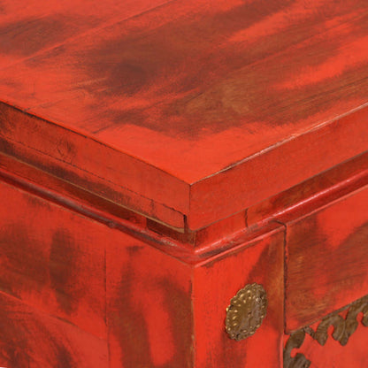 Cassapanca in Legno Massello di Mango 101x39x42 cm Rosso