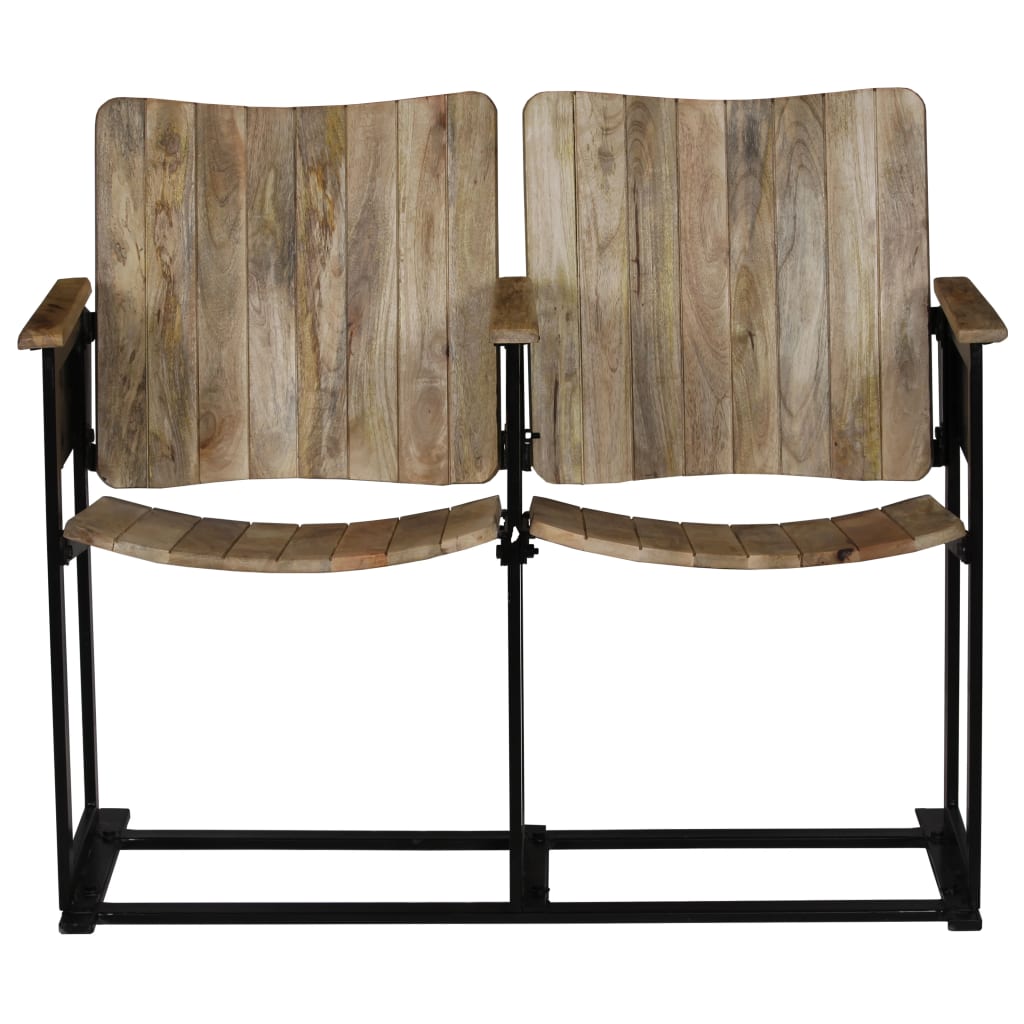 Panca a 2 Posti in Legno Massello di Mango e Acciaio - homemem39