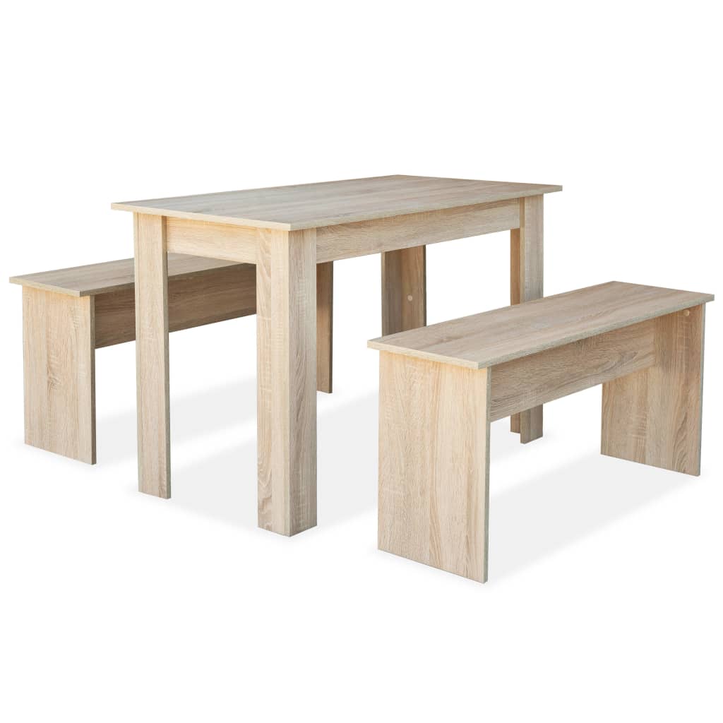 Tavolo da Pranzo e Panche 3 pz in Legno Multistrato Rovere - homemem39
