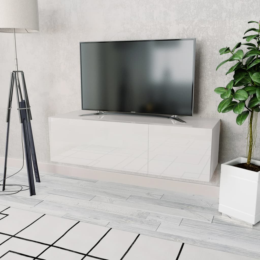 Mobile Porta TV in Legno Multistrato 120x40x34 cm Bianco Lucido - homemem39