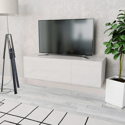 Mobile Porta TV in Legno Multistrato 120x40x34 cm Bianco Lucido - homemem39