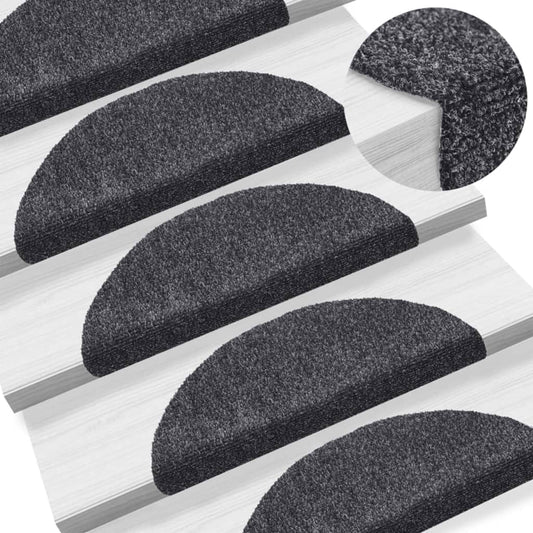 Tappetini per scale autoadesivi 15 pz 56x17x3 cm Grigio scuro semicircolari - homemem39
