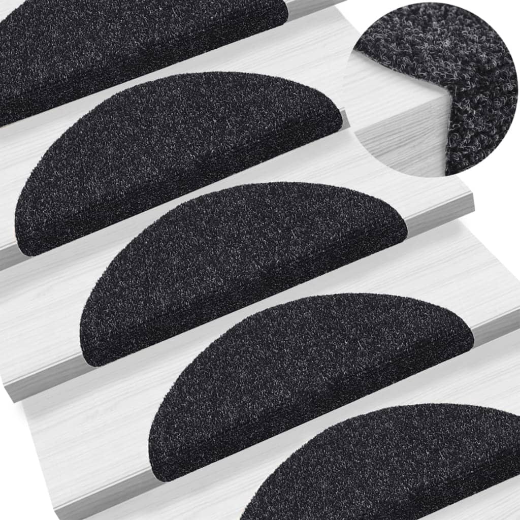 Tappetini per scale autoadesivi 15 pz 56x17x3 cm neri semicircolari - homemem39