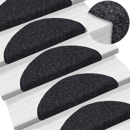 Tappetini per scale autoadesivi 15 pz 56x17x3 cm neri semicircolari - homemem39
