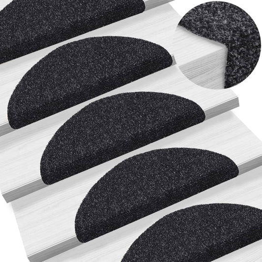 Tappetini per scale autoadesivi 15 pz 56x17x3 cm neri semicircolari - homemem39