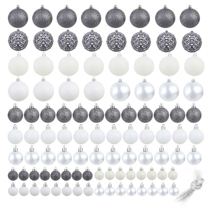Set Palline di Natale 100 pz 3/4/6 cm Bianco/Grigio | homemem39