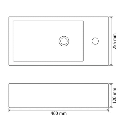Lavandino con Foro Rubinetto Rettangolare Ceramica 46x25,5x12cm - homemem39