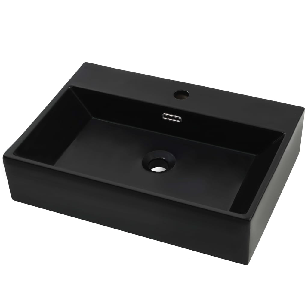 Lavandino con Foro Rubinetto Ceramica Nero 60,5x42,5x14,5 cm - homemem39