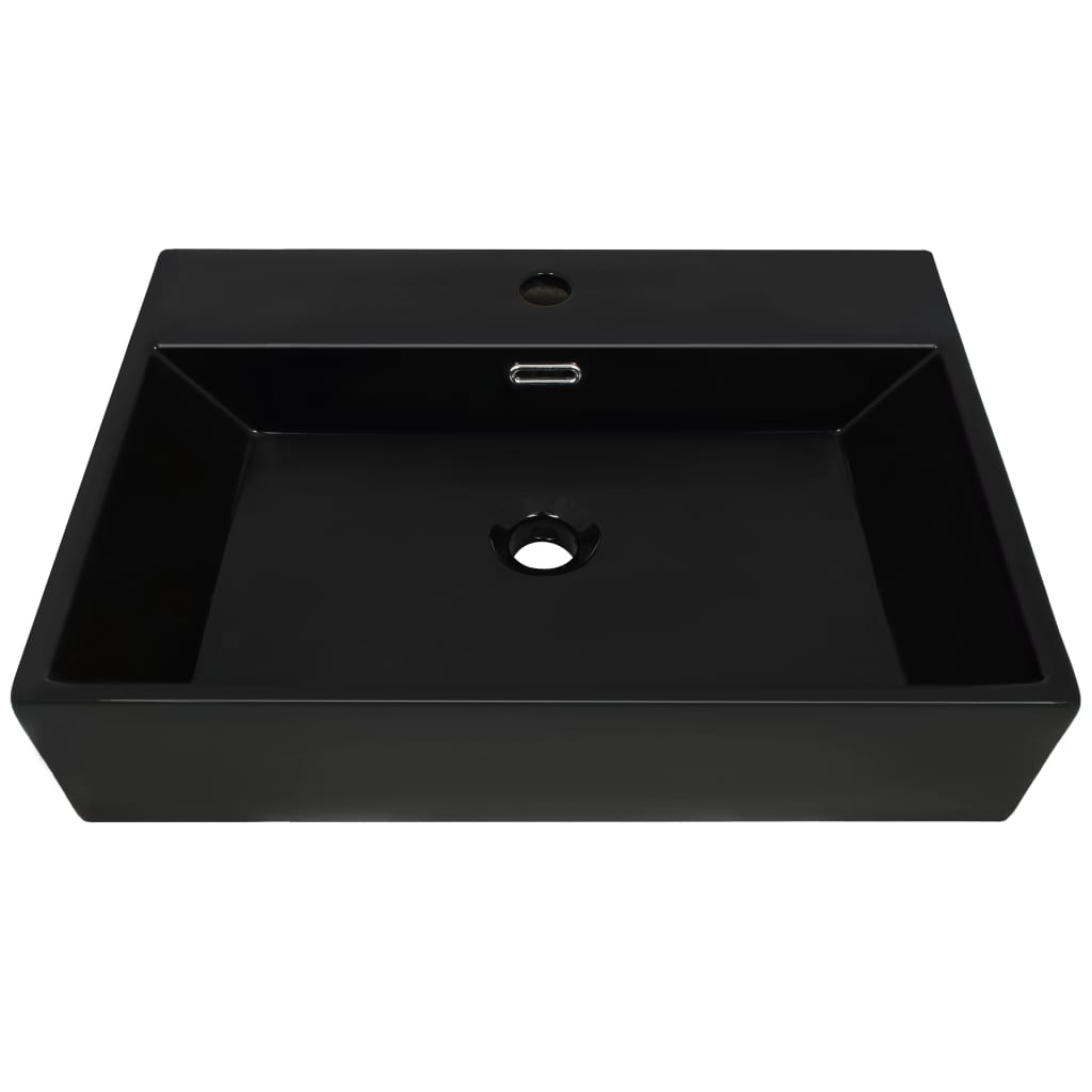 Lavandino con Foro Rubinetto Ceramica Nero 60,5x42,5x14,5 cm - homemem39