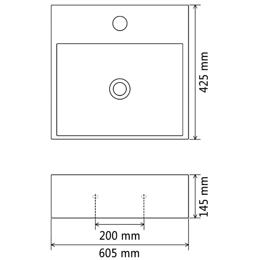 Lavandino con Foro Rubinetto Ceramica Nero 60,5x42,5x14,5 cm - homemem39