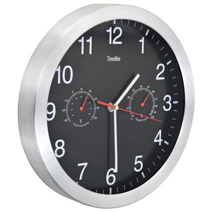 Orologio da Parete al Quarzo Igrometro Termometro 30 cm Nero - homemem39