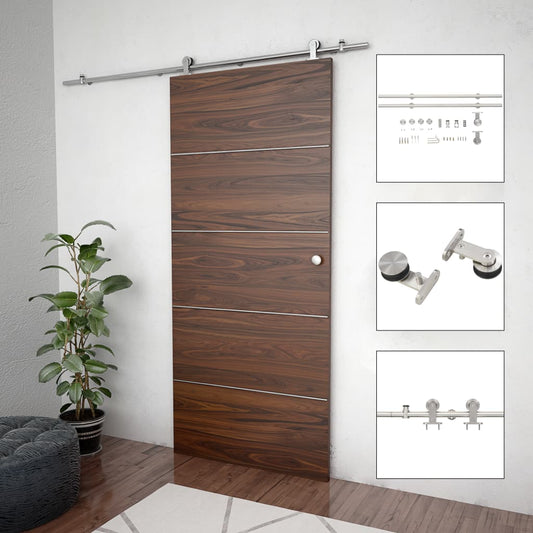Kit Binari Porta Scorrevole 183 cm Acciaio Inossidabile Argento - homemem39