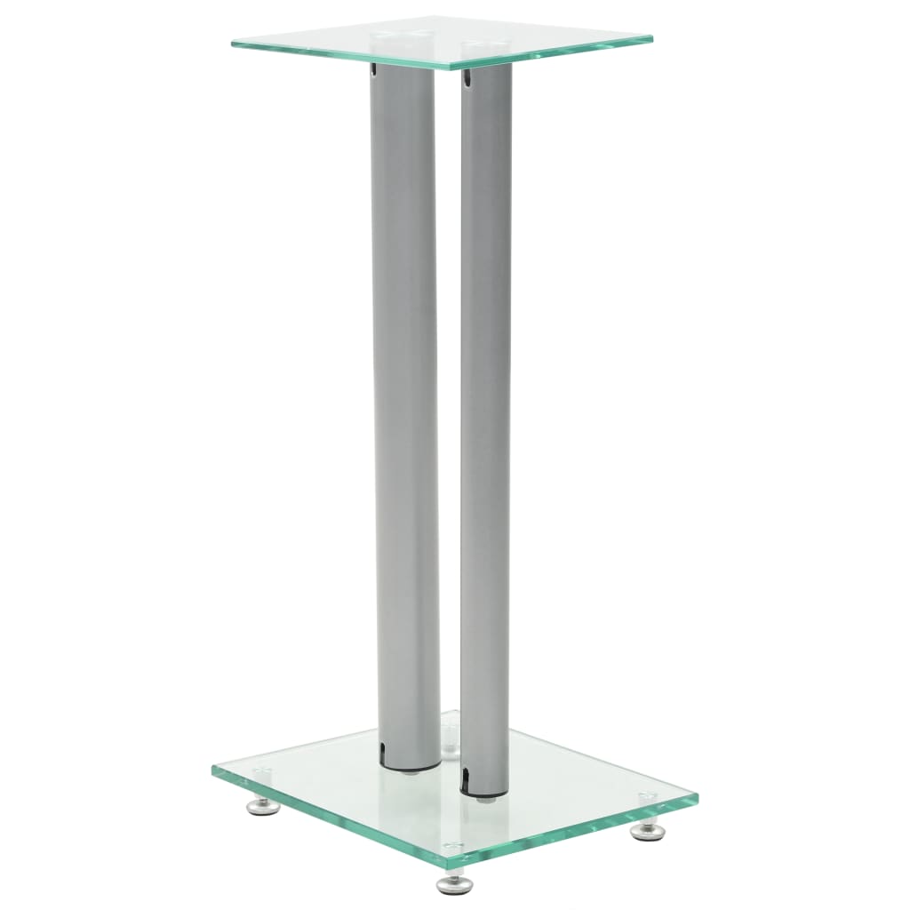 Supporti per Altoparlanti 2pz Vetro Temperato a Colonne Argento - homemem39
