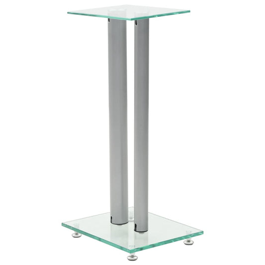 Supporti per Altoparlanti 2pz Vetro Temperato a Colonne Argento - homemem39