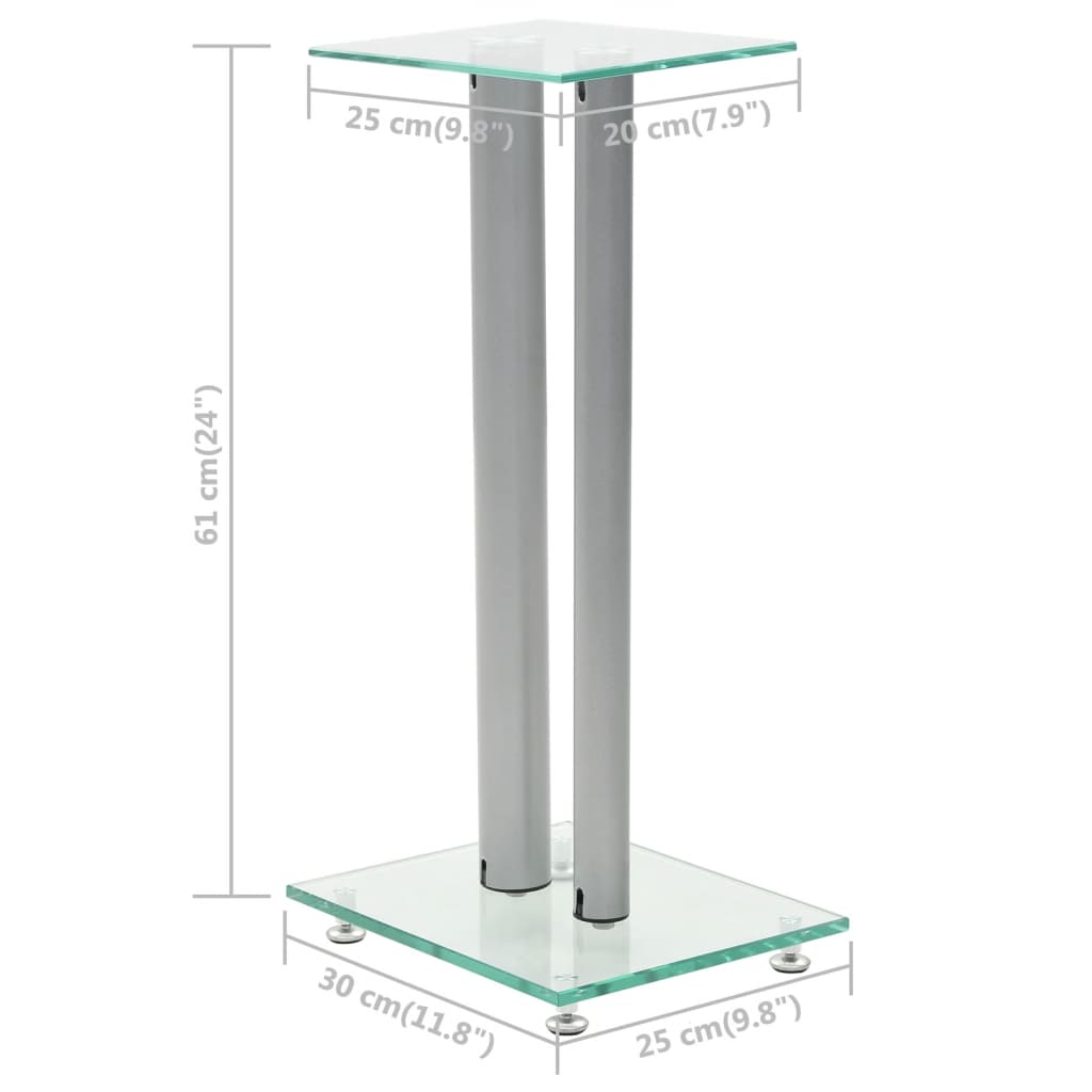 Supporti per Altoparlanti 2pz Vetro Temperato a Colonne Argento - homemem39