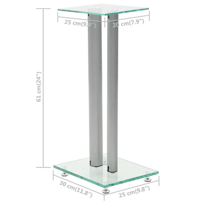 Supporti per Altoparlanti 2pz Vetro Temperato a Colonne Argento - homemem39