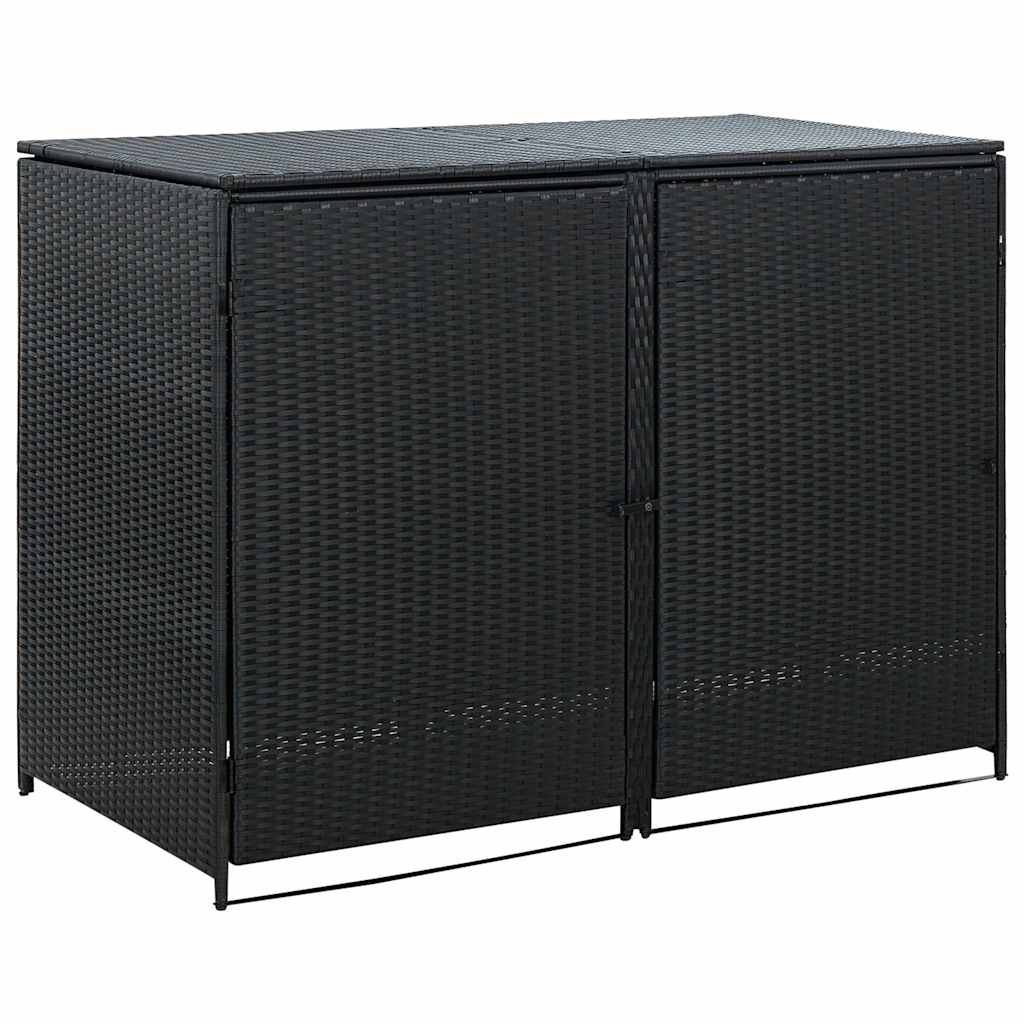 Double Black Polyrattan Rubbish Bin Cover 148x80x111 cm