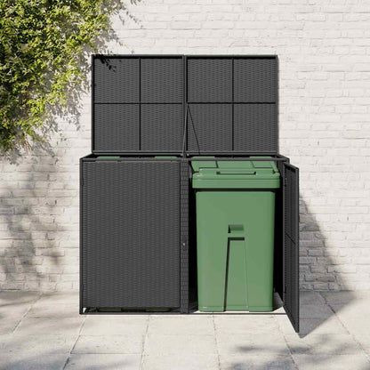 Copribidone Doppio per Spazzatura Polyrattan Nero 148x80x111 cm