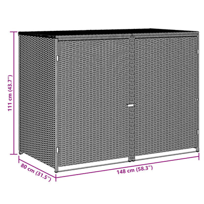Copribidone Doppio per Spazzatura Polyrattan Nero 148x80x111 cm